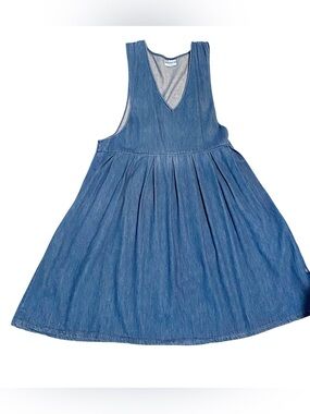 Vintage Blue Denim Jumper Dress with V-Neck Size Large